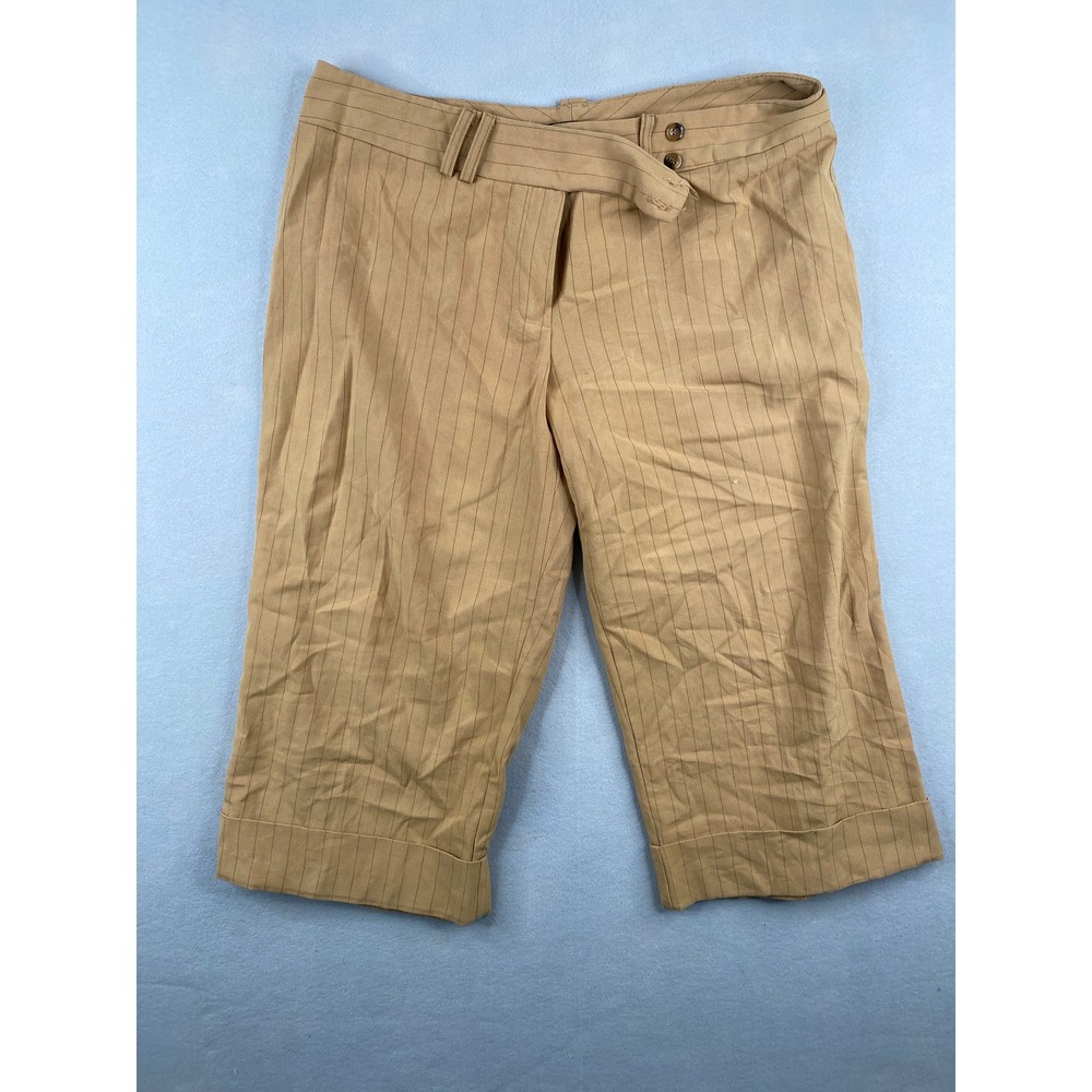 Apostrophe Petite Tan Pinstripe Capri Pants Cuffed Cropped Trousers 16P